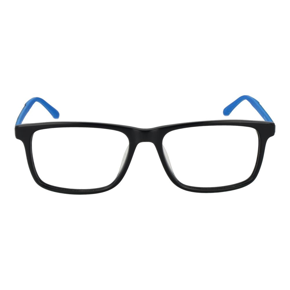 Fila Gray Men Glasses Frame with full-rim rubber rectangular design and blue temple tips.
