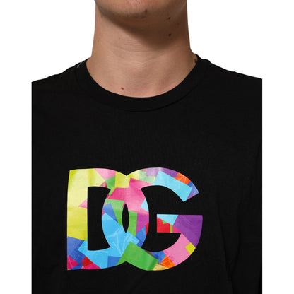 Dolce & Gabbana Black Logo Print Cotton Crew Neck  T-shirt