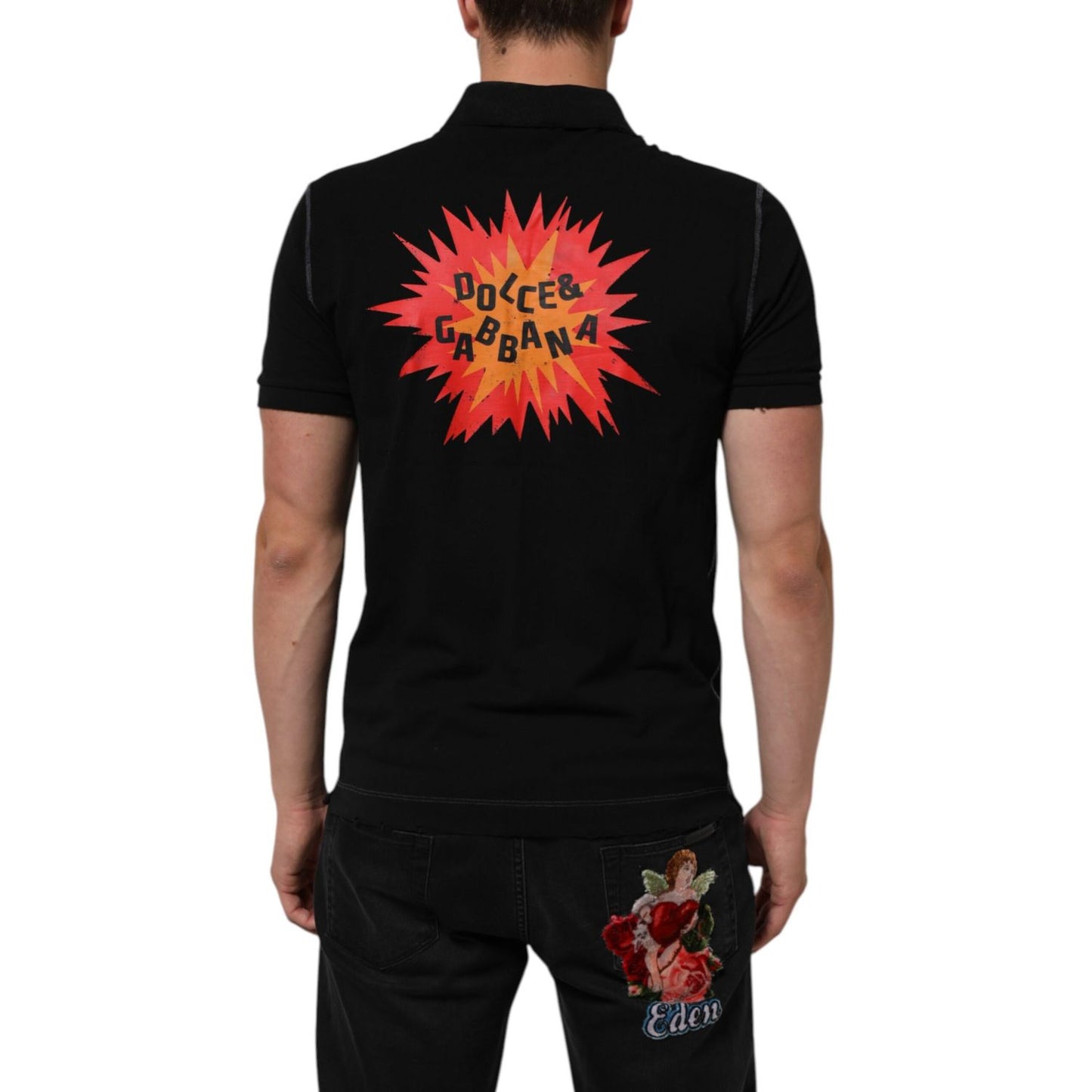 Dolce & Gabbana Black Cotton Graphic Print PoloShirt T-shirt
