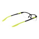 Nike Gray Men Glasses Frame, stainless steel half-rim, rectangular style, grey with neon accents, ideal for a modern and sleek look