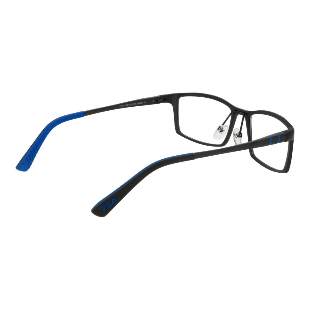 Fila Gray Men Glasses Frame with gunmetal full-rim aluminum, demo plastic lenses, size 55-18-140, rectangle style.
