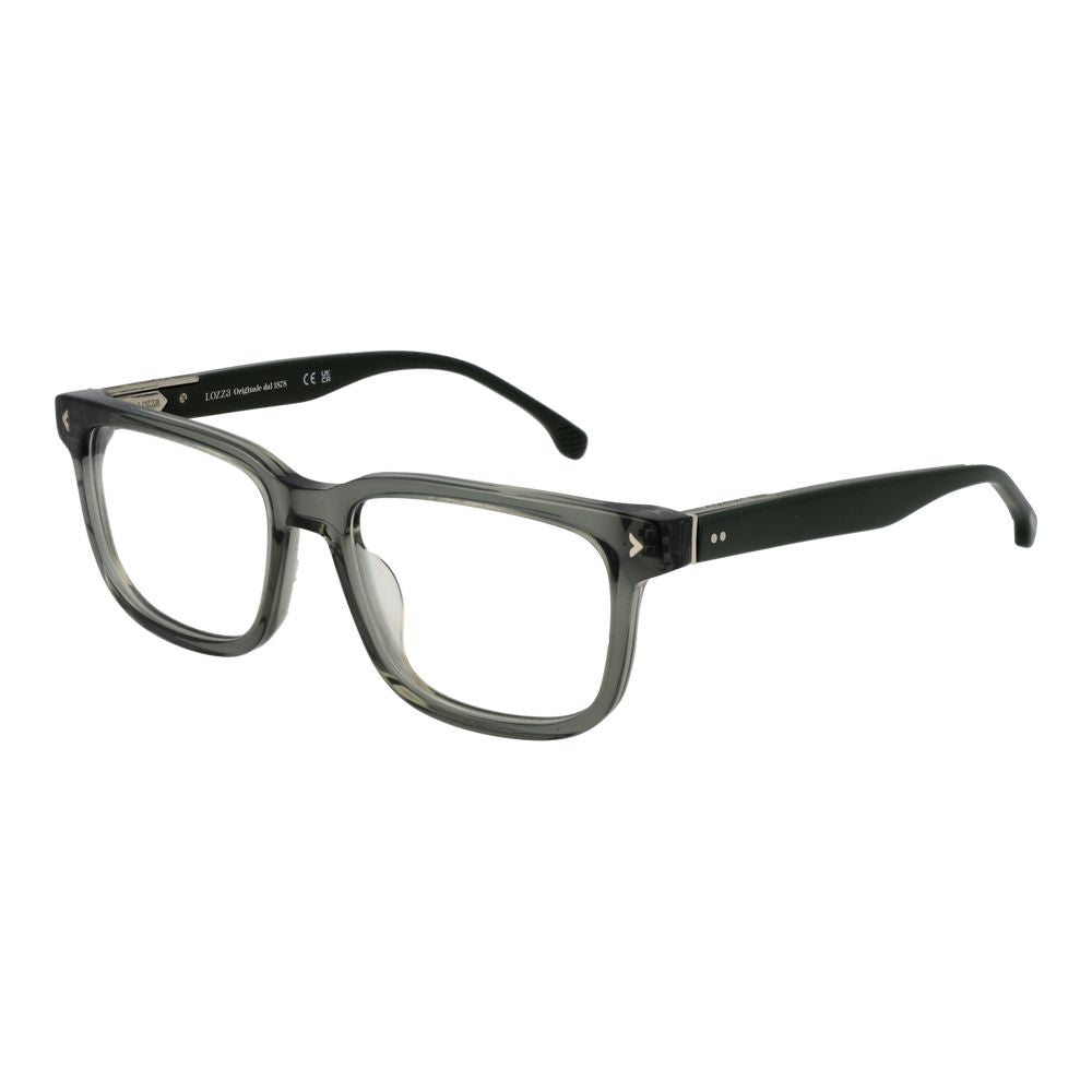 Lozza Gray Men Glasses Frame with full-rim cellulose acetate rectangle style, demo lenses, and grey color. Size 54-18-145.