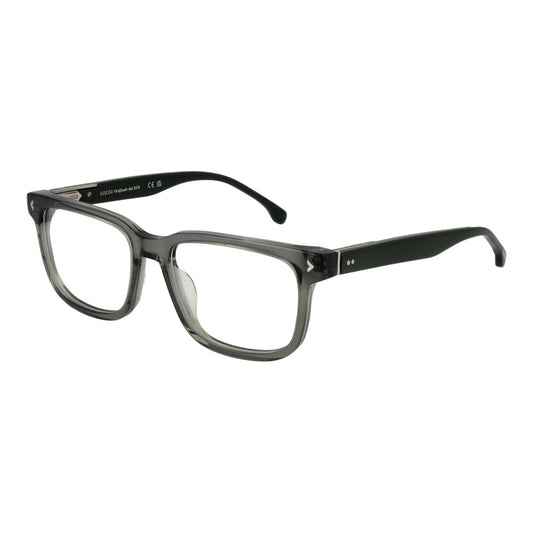 Lozza Gray Men Glasses Frame with full-rim cellulose acetate rectangle style, demo lenses, and grey color. Size 54-18-145.