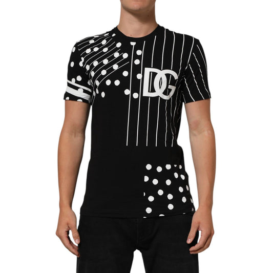 Dolce & Gabbana Black Cotton Polka Dots Round Neck T-shirt