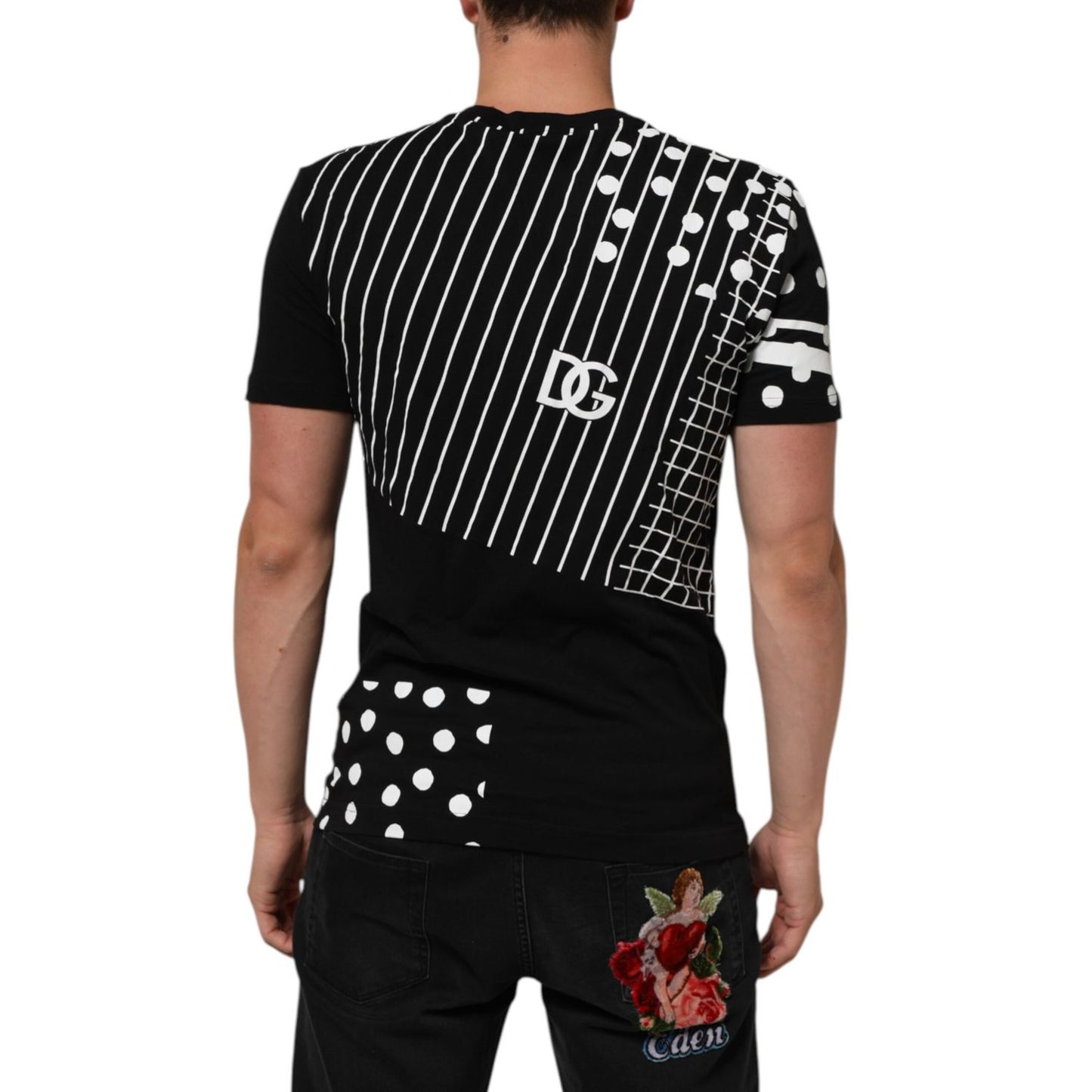 Dolce & Gabbana Black Cotton Polka Dots Round Neck T-shirt
