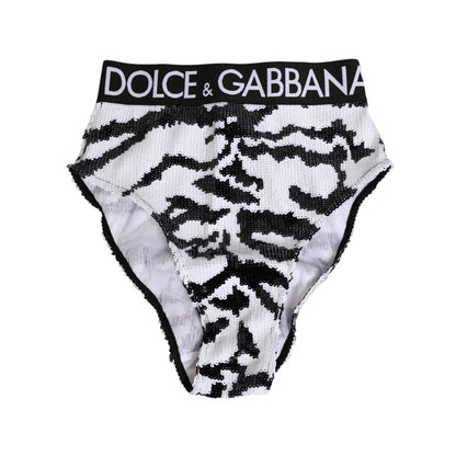 Dolce & Gabbana Black White Sequin High Waist Panty Underwear