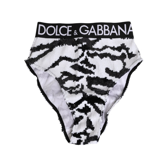 Dolce & Gabbana Black White Sequin High Waist Panty Underwear