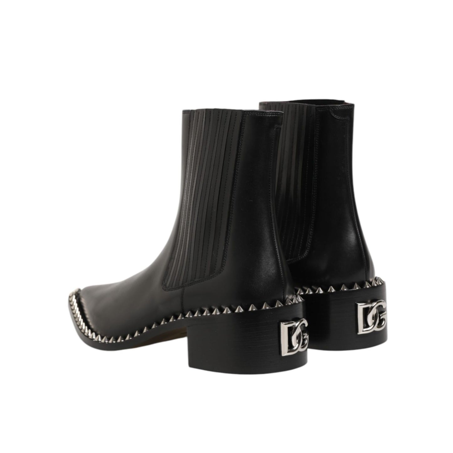 Dolce & Gabbana Black Leather Studded Men Short Boots Shoes