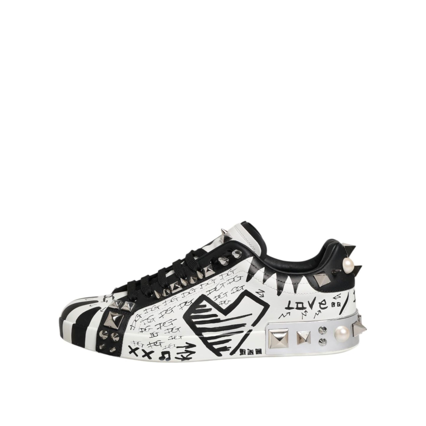 Dolce & Gabbana White Portofino Studded Men Sneakers Shoes