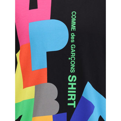 Colorful graphic design on Comme Des Garçons Black Cotton T-Shirt, showcasing a minimalist yet sophisticated style.