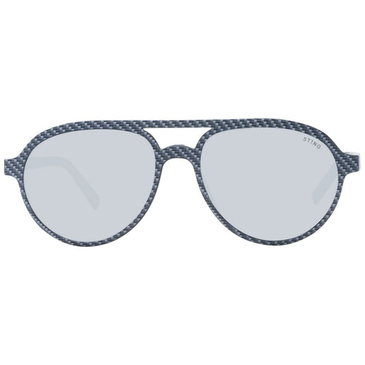 Sting Black Men Glasses Frame in full-rim black plastic with polarized lenses, aviator style, includes branded case, 100% UVA & UVB protection.