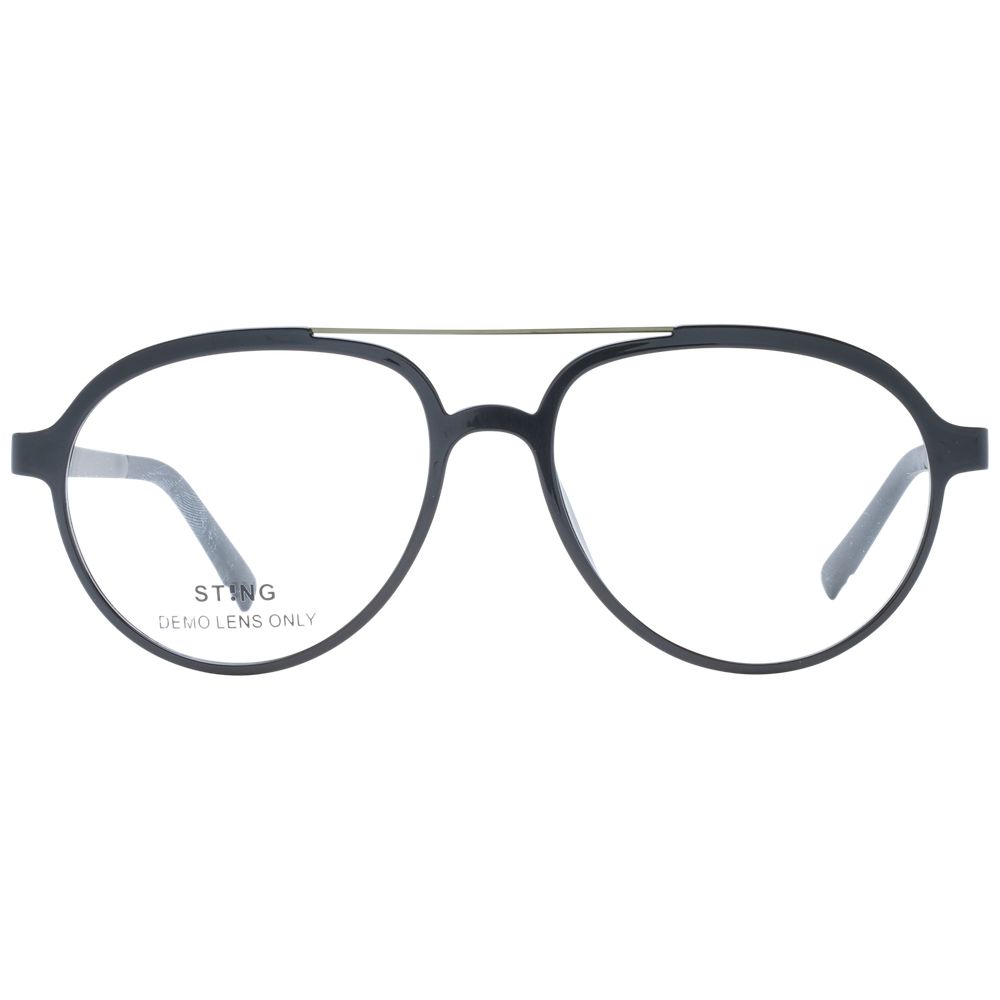 Sting Black Men Glasses Frame in full-rim black plastic aviator style with polarized lenses, 100% UVA & UVB protection.