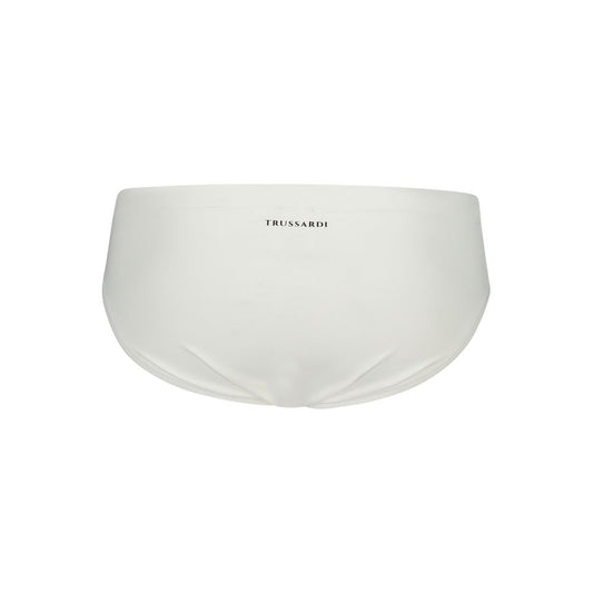 Trussardi White Elastane Swimwear with basic Ouroboro logo and elastic waist with laces.