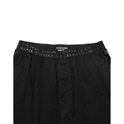 Emporio Armani Black Cotton Blend Logo Waistband Trouser Pants
