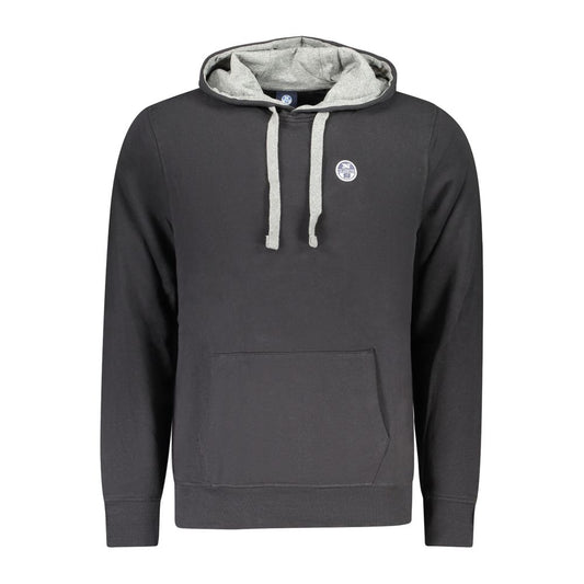 North Sails Black Cotton Sweatshirt with hood, central pocket, and logo applique