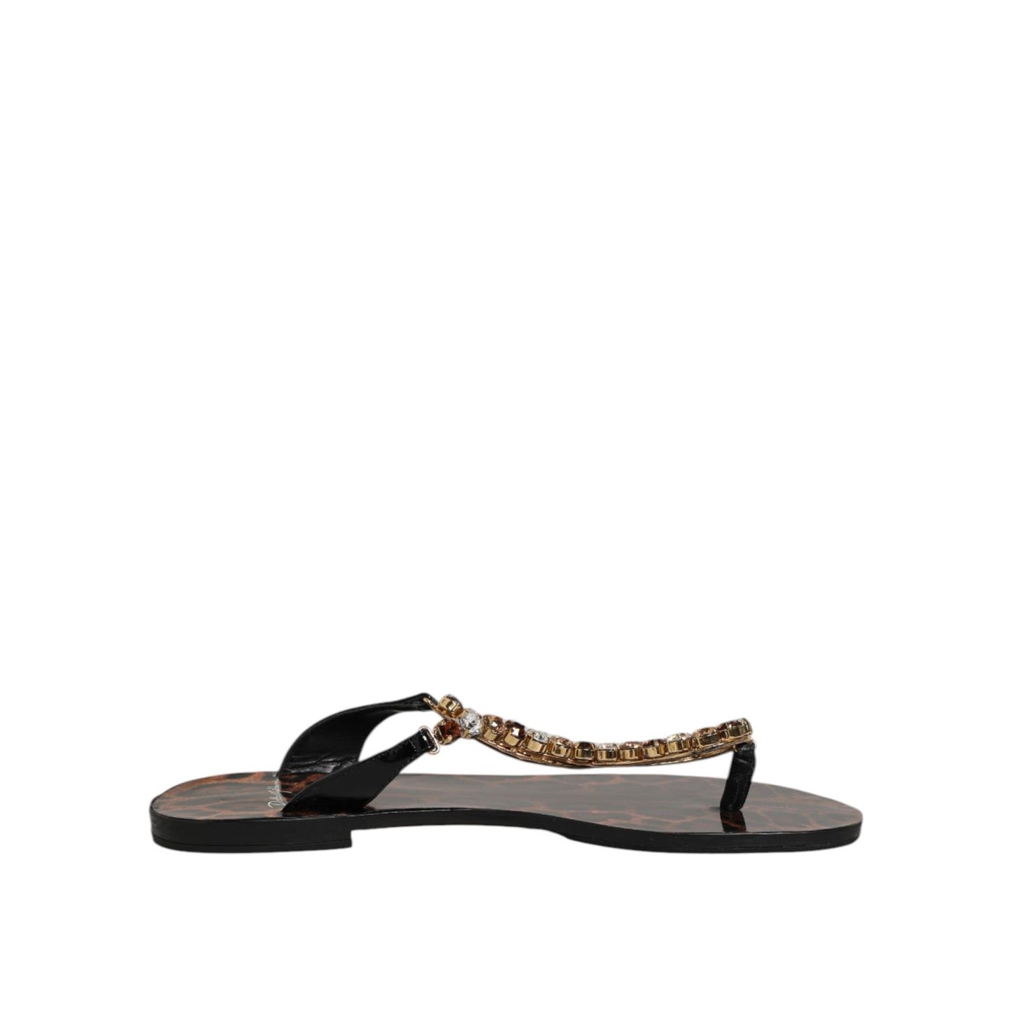 Dolce & Gabbana Black Crystals Flats Sandals Beachwear Shoes