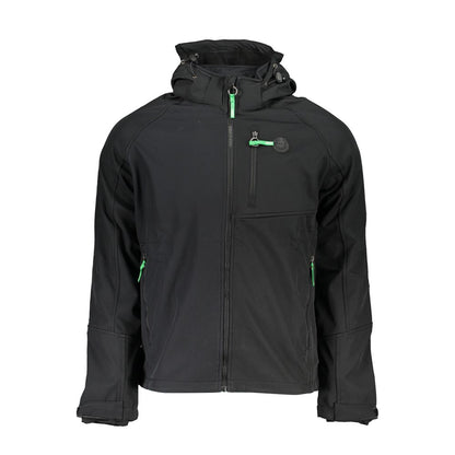 Gianmarco Venturi Black Polyester Jackets & Coat with removable hood, zip closure, and multiple pockets.