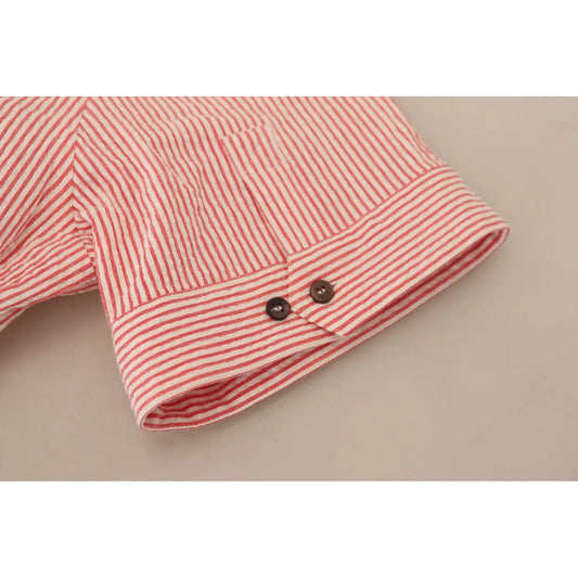 Dolce & Gabbana Red White Striped Cotton Short Sleeve Shirt
