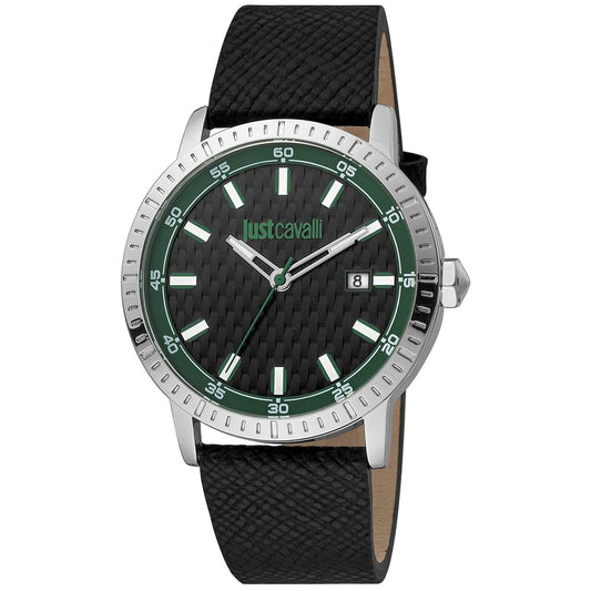 Just Cavalli Black Leather Dress Watch