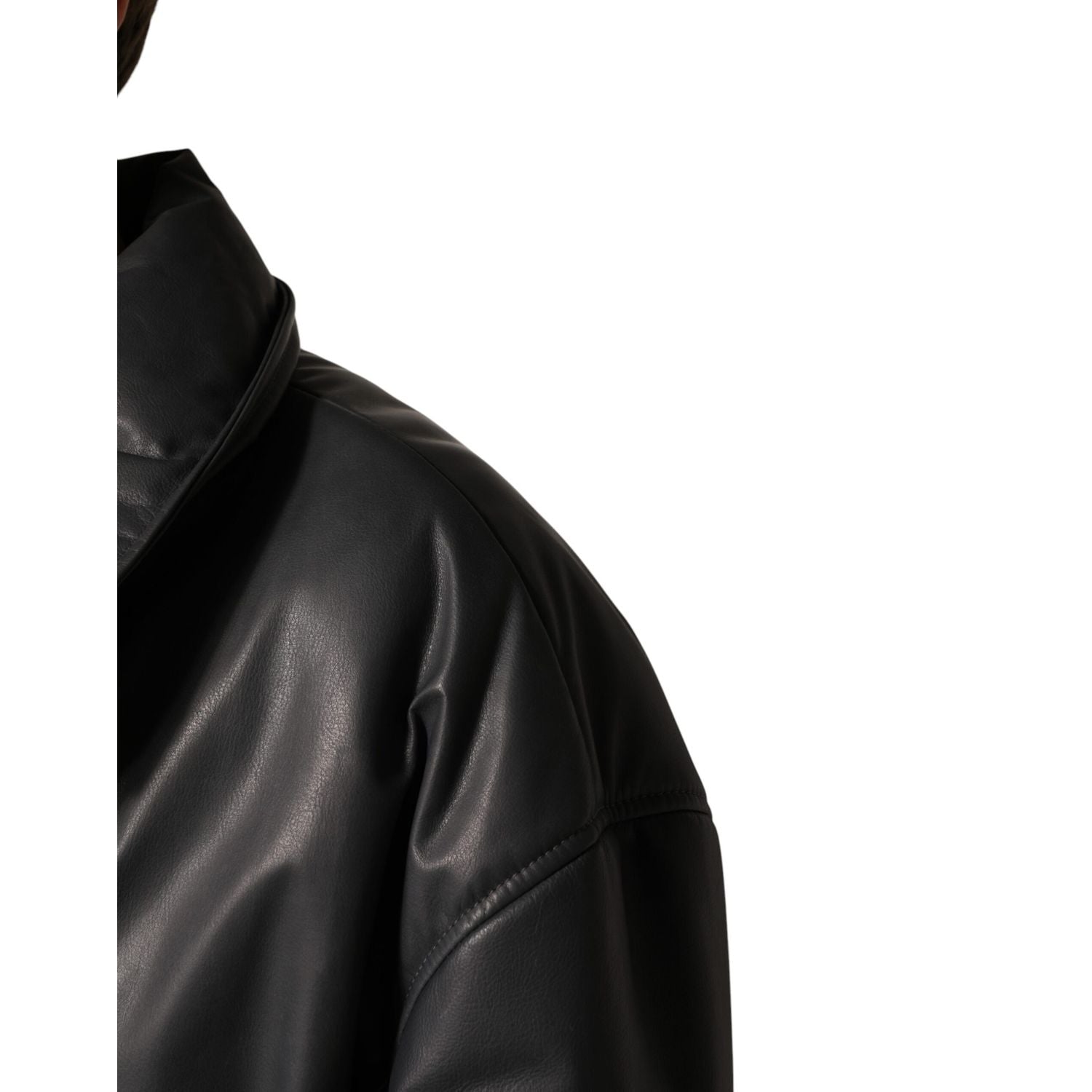 Dolce & Gabbana Black Leather Collared Trench Coat Jacket