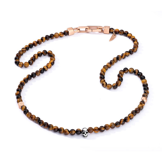 AN JEWELS JEWELRY Mod. AA.C255RBR necklace with tiger's eye beads and skull charm