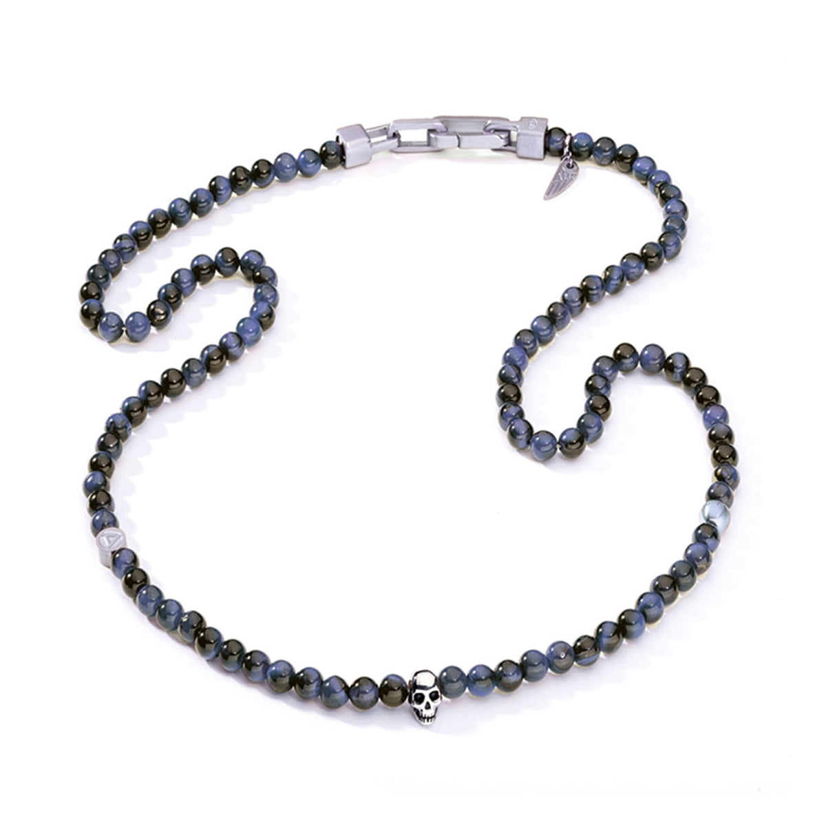 AN JEWELS JEWELRY Mod. AA.C255SBL necklace with blue and black beads and skull charm