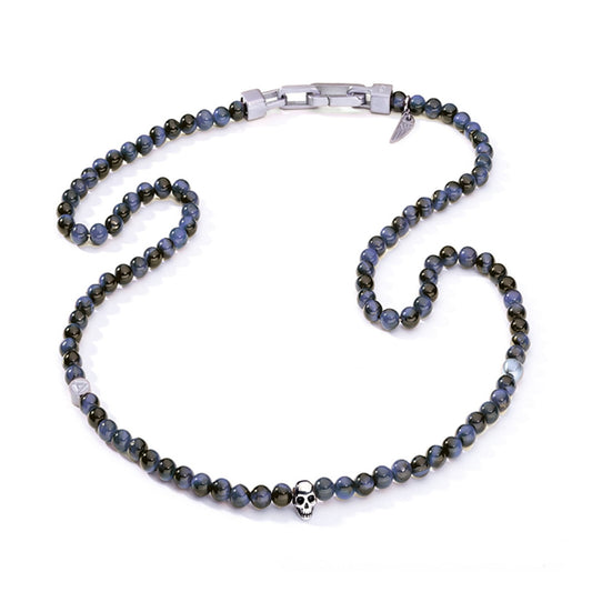 AN JEWELS JEWELRY Mod. AA.C255SBL necklace with blue and black beads and skull charm
