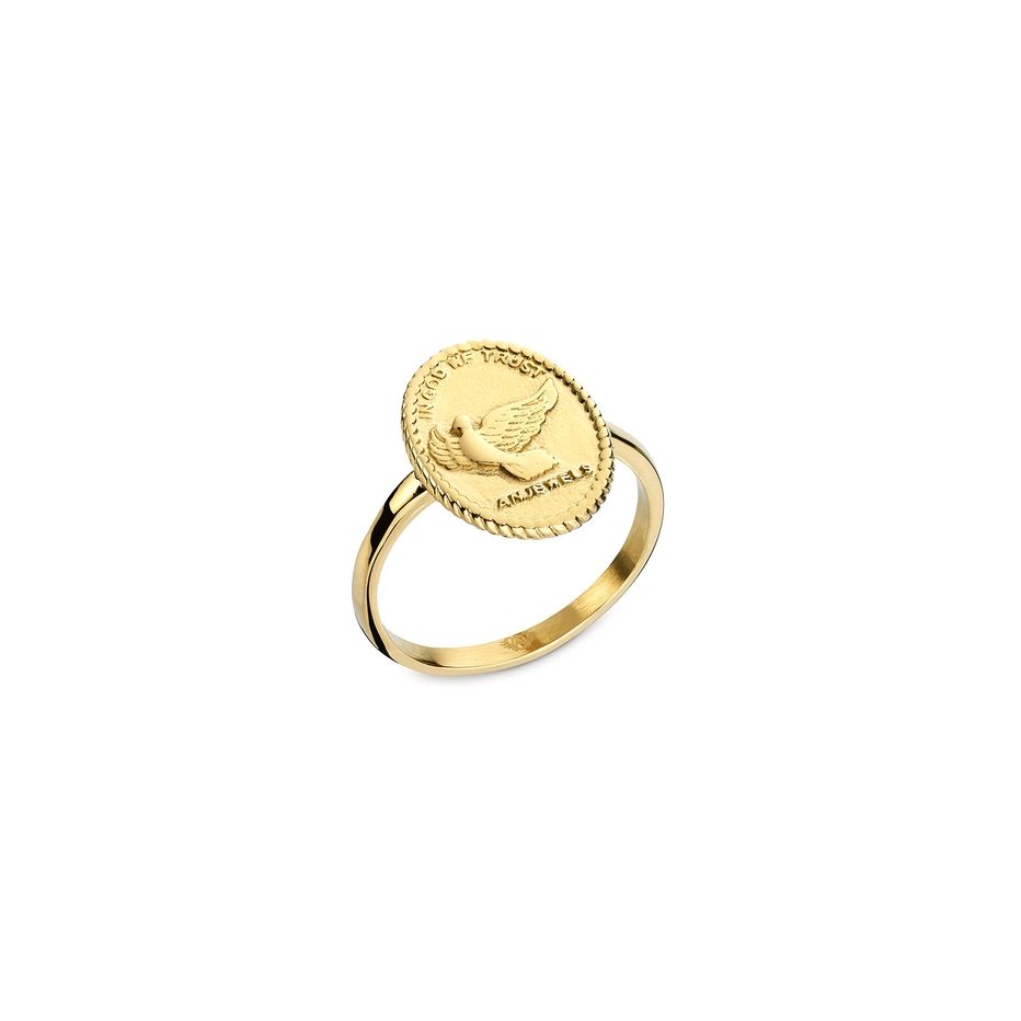 AN JEWELS JEWELRY Mod. AAC.R01Y-5 gold ring with engraved dove design
