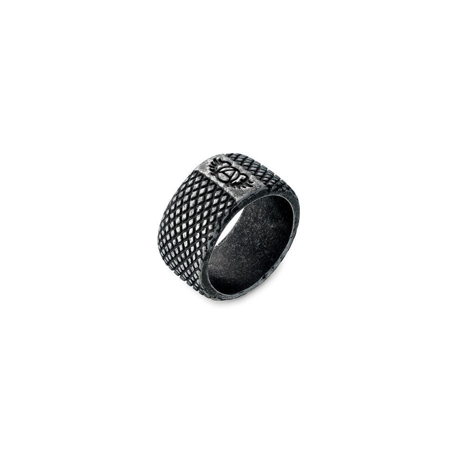 AN JEWELS JEWELRY Mod. AA.R01A-12 textured ring in black.