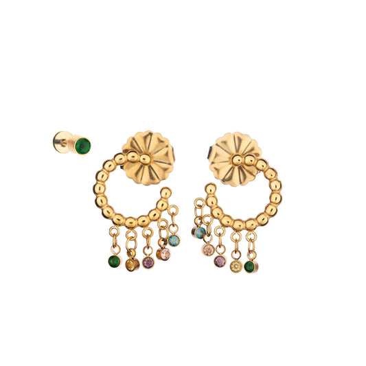 AN JEWELS JEWELRY Mod. AB.EP017 earrings with gold circles and multicolored gemstones