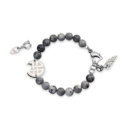 AN JEWELS JEWELRY Mod. ADC.BWGLB02S elegant bracelet with black and gray stones and unique silver charms.