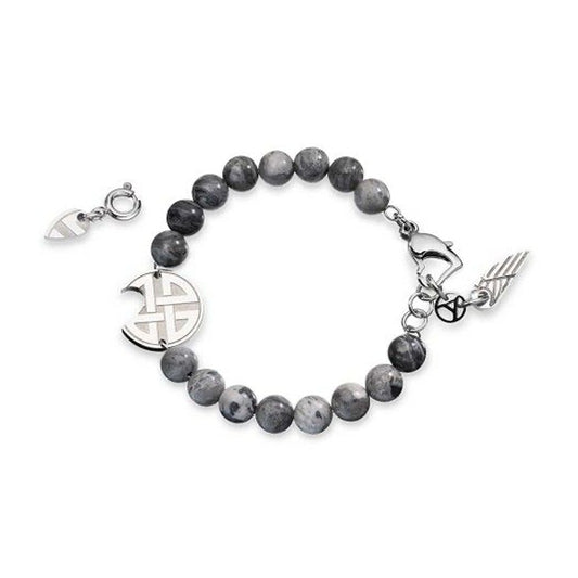 AN JEWELS JEWELRY Mod. ADC.BWGLB02S elegant bracelet with black and gray stones and unique silver charms.