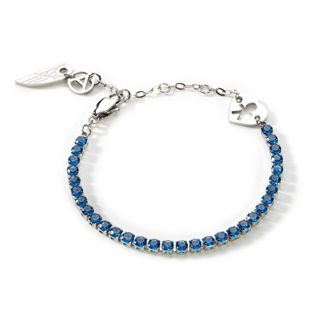 AN JEWELS JEWELRY Mod. AL.BLIYMBL delicate blue gemstone bracelet with silver heart and wing charm