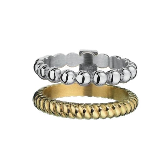 AN JEWELS JEWELRY Mod. AR.R2NS04SY-7 featuring a silver and gold-toned ring set with intricate designs.