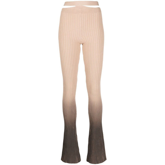 ANDREĀDAMO Andrea Adamo Trousers Brown ribbed flared high-waisted with cut-out detailing and ombré effect.