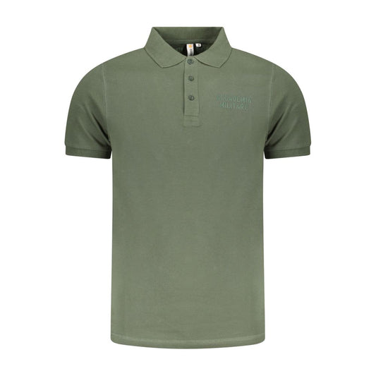 Accademia Militare Green Cotton Polo Shirt with short sleeves, 3 buttons, military academy print, and logo.