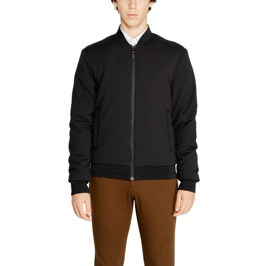 Antony Morato Black Polyester Clothing jacket with zip closure and bomber-style collar, featuring a refined dobby texture.