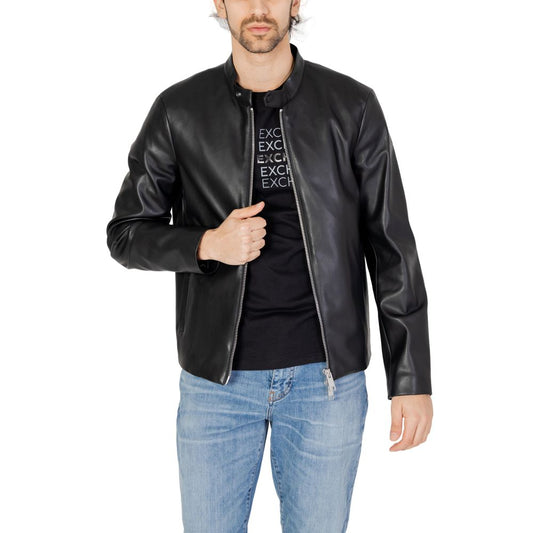 Armani Exchange Black Polyester Jackets & Coat for Men with Zip Closure and Stand-up Collar