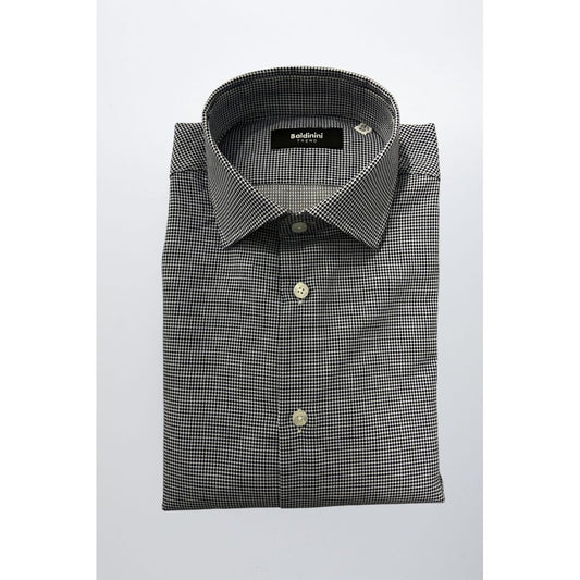Baldinini Trend Blue Cotton Men Shirt with French collar and buttoned cuffs, folded neatly, showcasing Italian craftsmanship and style.