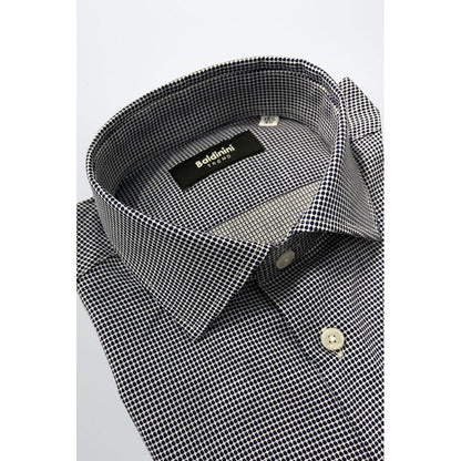 Baldinini Trend Blue Cotton Men Shirt with French collar and button closure, showcasing Italian craftsmanship and style.