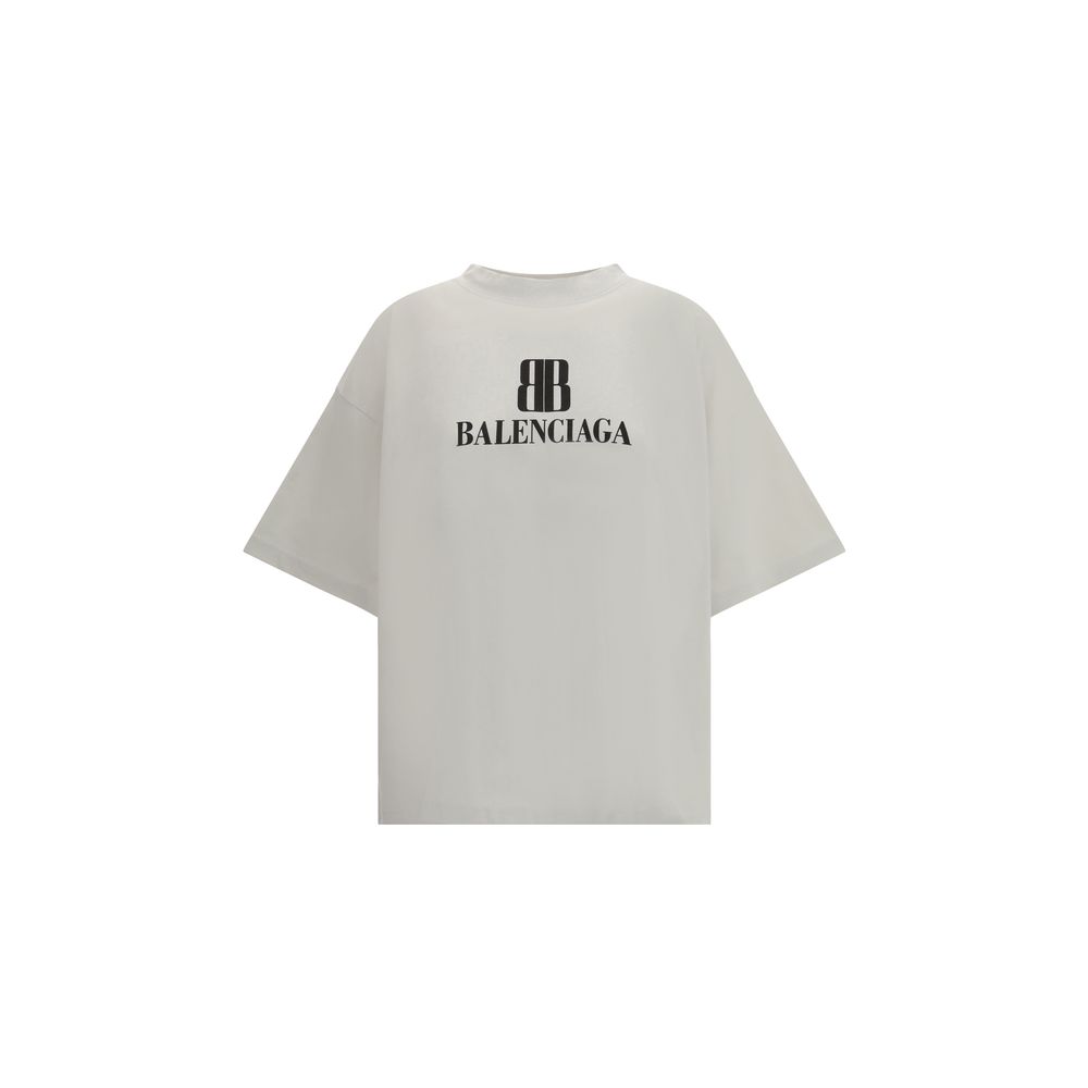 Balenciaga Gray Cotton T-Shirt with logo, oversized fit, ribbed crew neck, dropped shoulders, AW25 season, urban casual style.