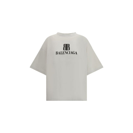 Balenciaga Gray Cotton T-Shirt with logo, oversized fit, ribbed crew neck, dropped shoulders, AW25 season, urban casual style.