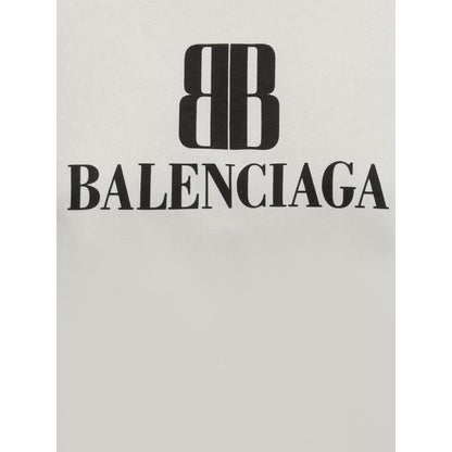 Balenciaga Gray Cotton T-Shirt with logo print, featuring a ribbed crew neck and oversized fit for urban and casual styles, 100% cotton.