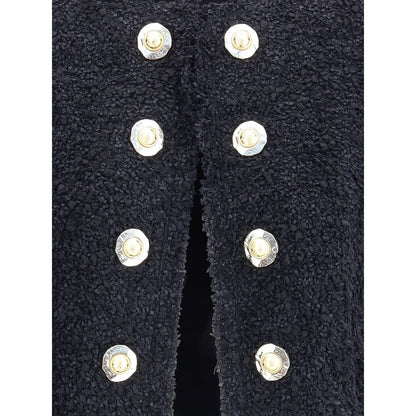 Close-up of Balmain Black Polyamide Coat with gold coin buttons