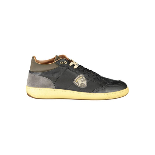 Blauer Black Polyester Sneaker with laces, contrasting details, print, logo shown on side profile