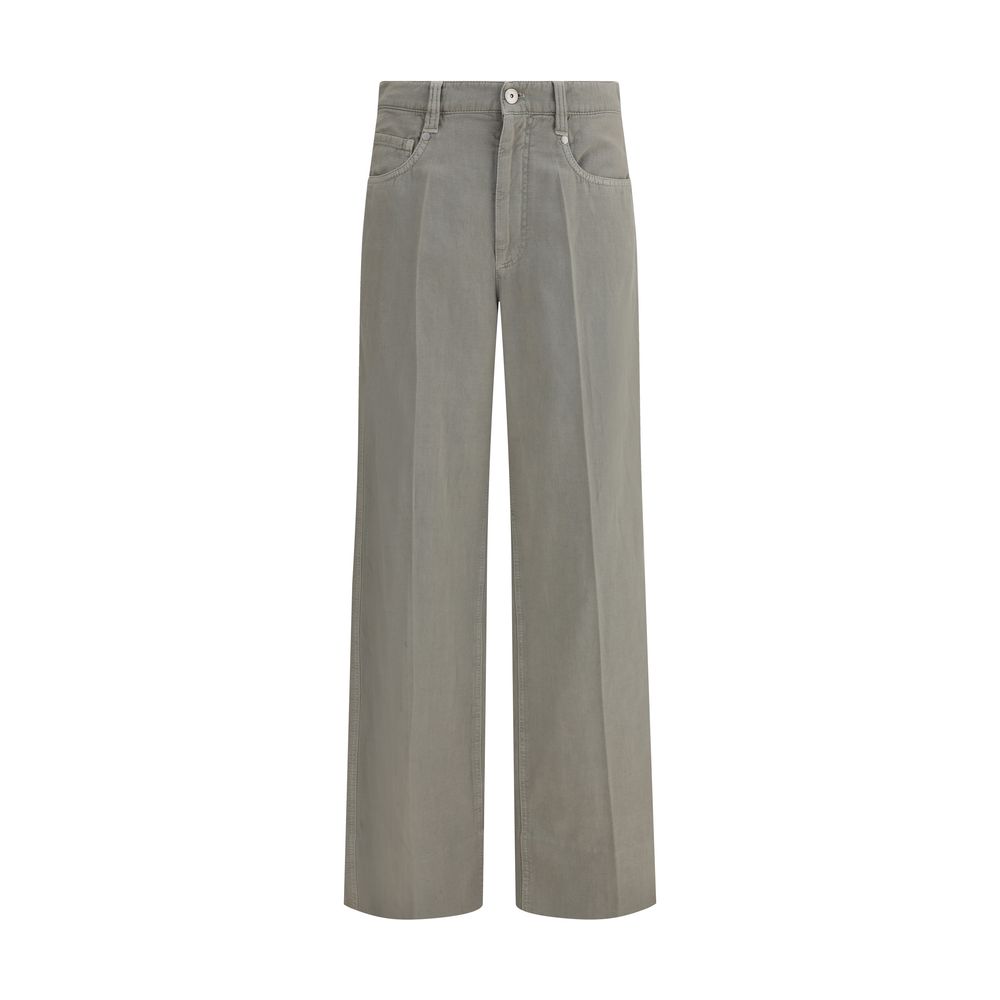 Brunello Cucinelli Bicolor Cotton Relaxed Fit Jeans featuring wide-leg design and jewel belt loops for a stylish, modern look.