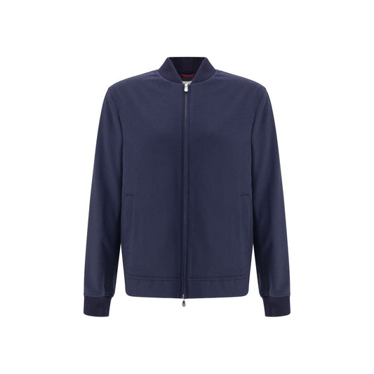 Brunello Cucinelli Blue Cashmere Bomber Brunello Cucinelli