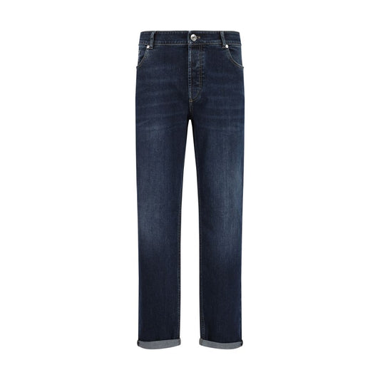 Brunello Cucinelli Blue Cotton Straight-Leg Jeans