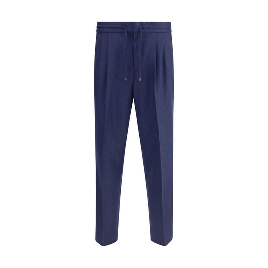 Brunello Cucinelli Blue Fleece Wool Casual Pants Brunello Cucinelli