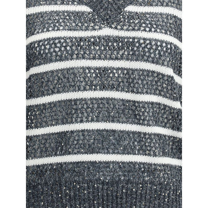 Brunello Cucinelli Blue Linen Sleeveles Sweater Brunello Cucinelli